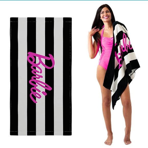 NEW! Barbie Black & White Striped Soft Cotton Beach Towel - Picture 6 of 10